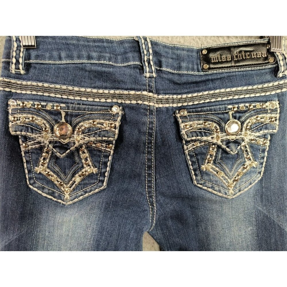 Miss Chic USA Bling Skinny Stretch Flap Pocket Jeans‎ Womens Juniors 5 Waist 29